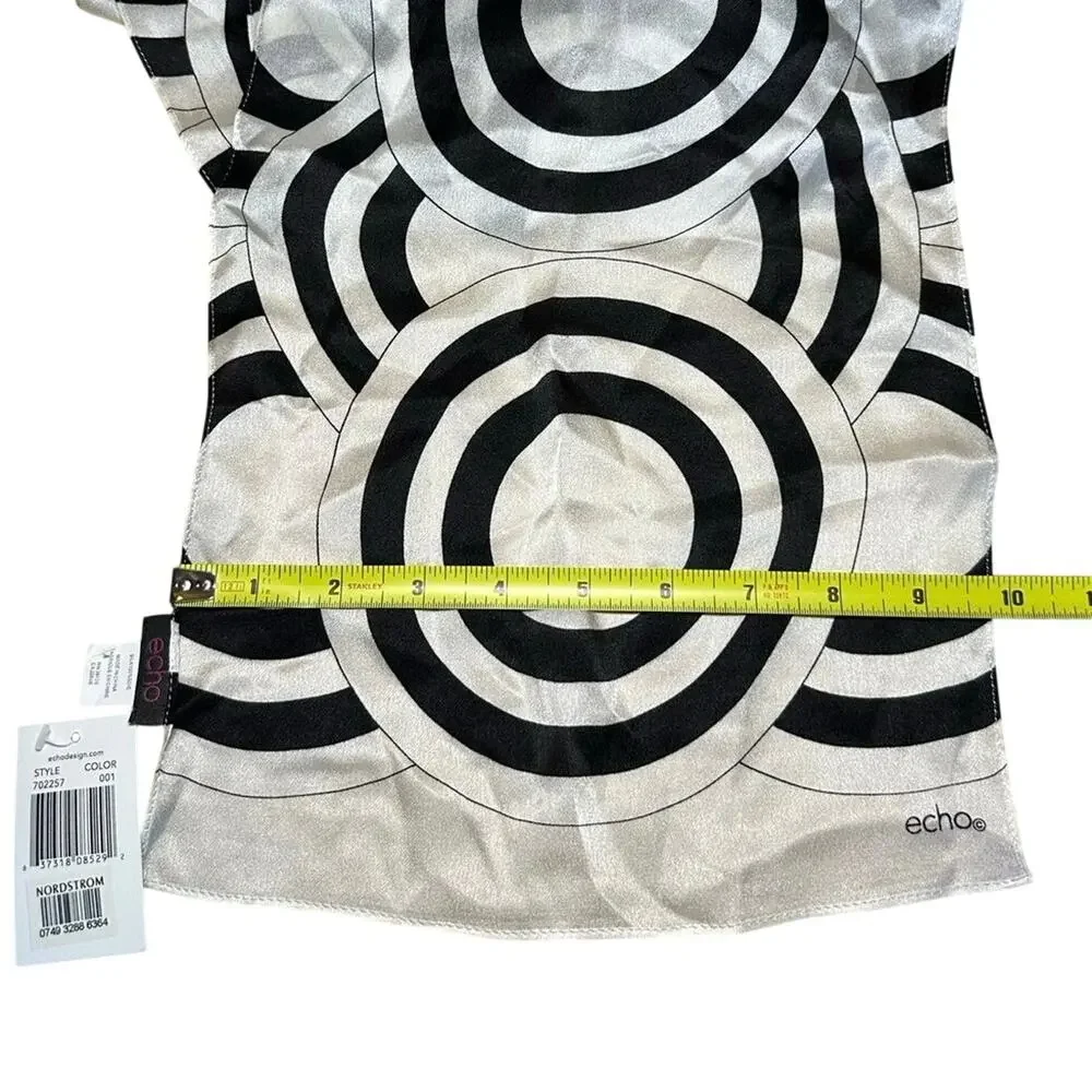 Echo 100% Silk Scarf Mod Geometric Retro Circle Design 60” Black White Head NWT